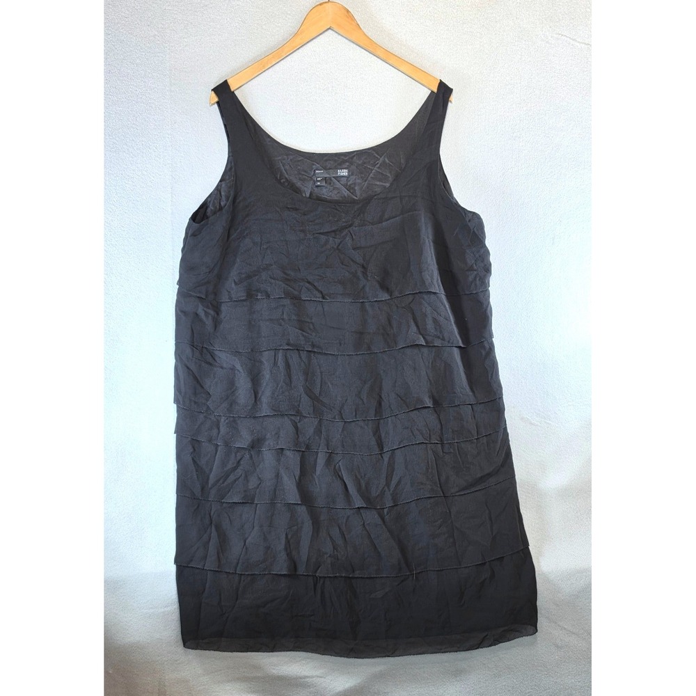 Eileen Fisher Lagenlook Tiered Dress 1X Silk Luxury Sophisticated Black